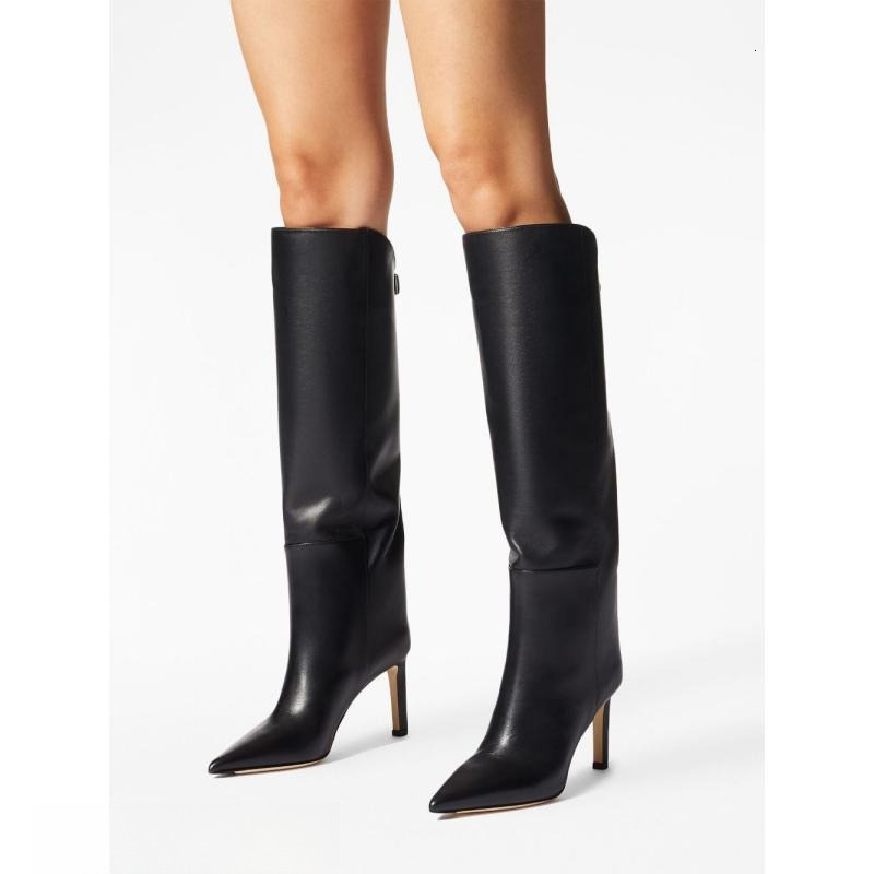 Sexy Women's Knee High Boots Leather 2024 New Trend INS Long Chelsea Boot Brand Fashion Black High Heel Winter Shoes Ladies e8