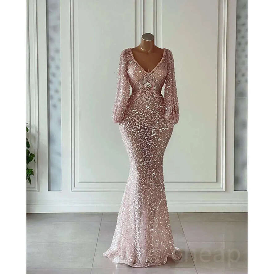 Pink Arabic Ebi Aso Mermaid Prom Dresses Sequined Lace Sexy Evening Formal Party Second Reception Birthday Engagement Gowns Dress ZJ