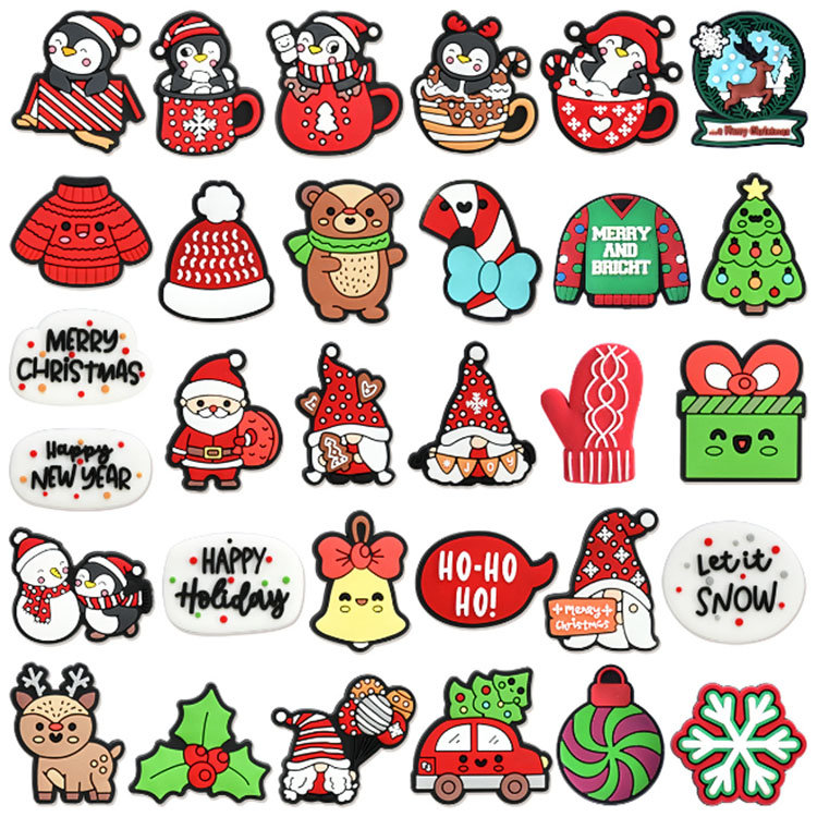 christmas shoe part accessories charms pvc soft cartoon clog charms decoration buckle for garden sandal shoe