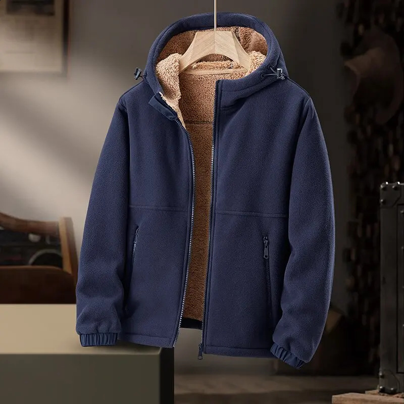 AutumnWinter Fashion Solid Color Plus Fleece Thick Warm Hooded Coat Mens Casual Loose Size Comfortable Jacket 241105