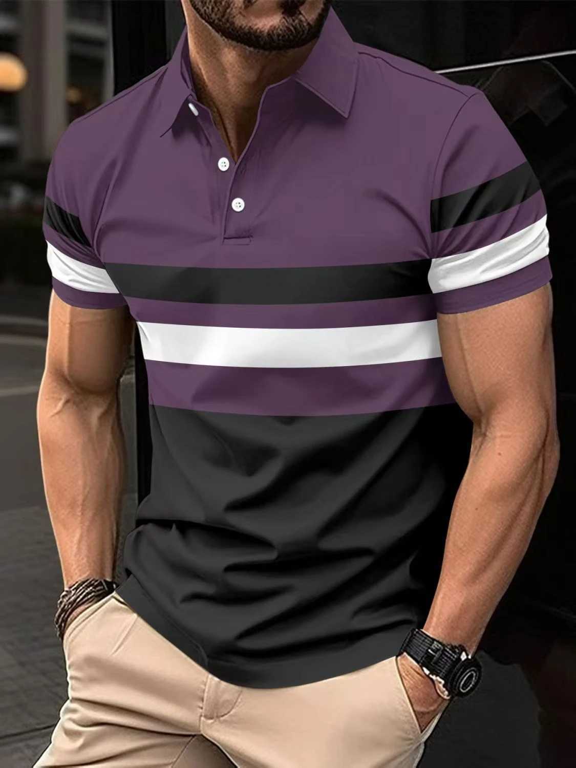 New high-quality summer mens shirt zipper fashion casual business T-shirt sports breathable top striped printing W241104