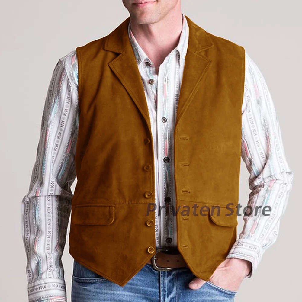 Men's Vest Suede Notched Lapel Single Breasted Casual Steampunk Jacket Plus Size Solid Button Cardigan Colete Mascuo