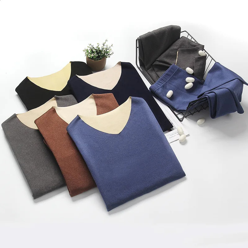 Men Double-Sided Non-marking Heating Thermal Underwear Set of Large Size Autumn Clothes and Trousers Mens Padded Composite Bott 241105