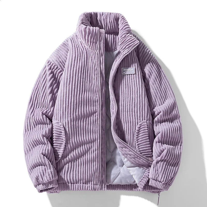 Winter Corduroy Parka Jacket Men Cotton Padded Parkas Autumn Puffer Jacket Male Vintage Korean Man Stand Collar Windbreaker Coat 241105
