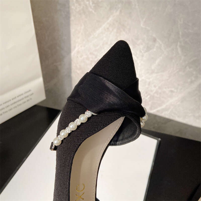 Pearl Decorated Pointed Single For Women, Korean Version, Spring And Summer New Fairy Style, Shallow Mouth Scoop Shoes, Fabric Side Empty Flat Shoes