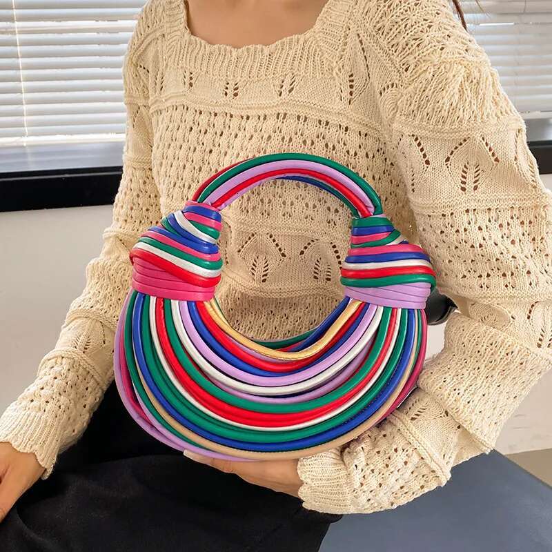 New Colourful Rainbow Noodles Shaped Designer Women Lady Handbag Underarm Bag Woman Totes Purses Clutch Party Dinner Bags