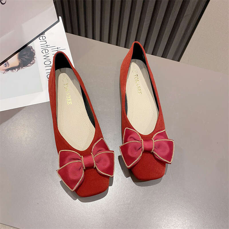 2023 Summer New Korean Butterfly Flat Versatile Cloth Face Square Head Single Soft Soled Evening Shoes For Women