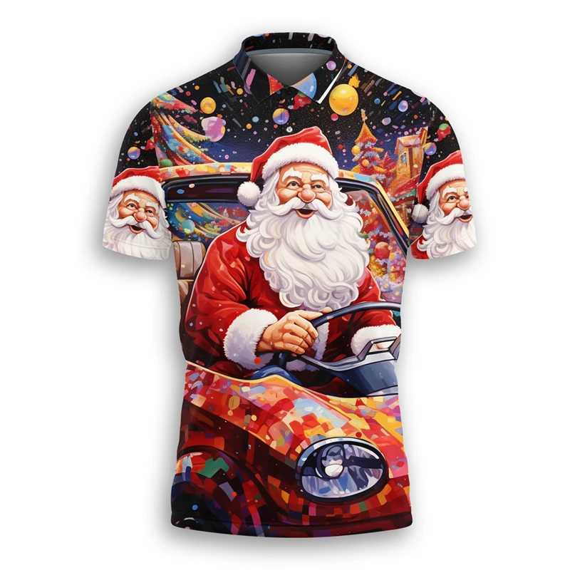 Tropical Merry Christmas 3D Printed Beach Shirt Cute Cartoon Santa Claus Mens T-shirt Childrens Christmas Top W241104