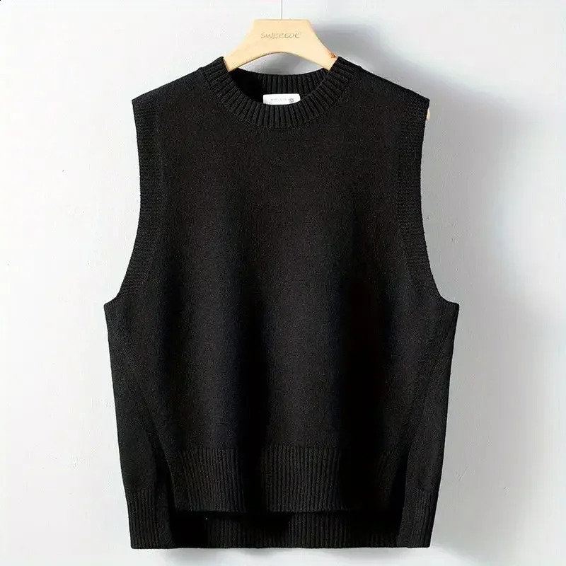 Solid Color Waist for Autumn and Winter Mens Knitted Tank Top Korean Review Elegant Street Clothing Sweater for Men 241105
