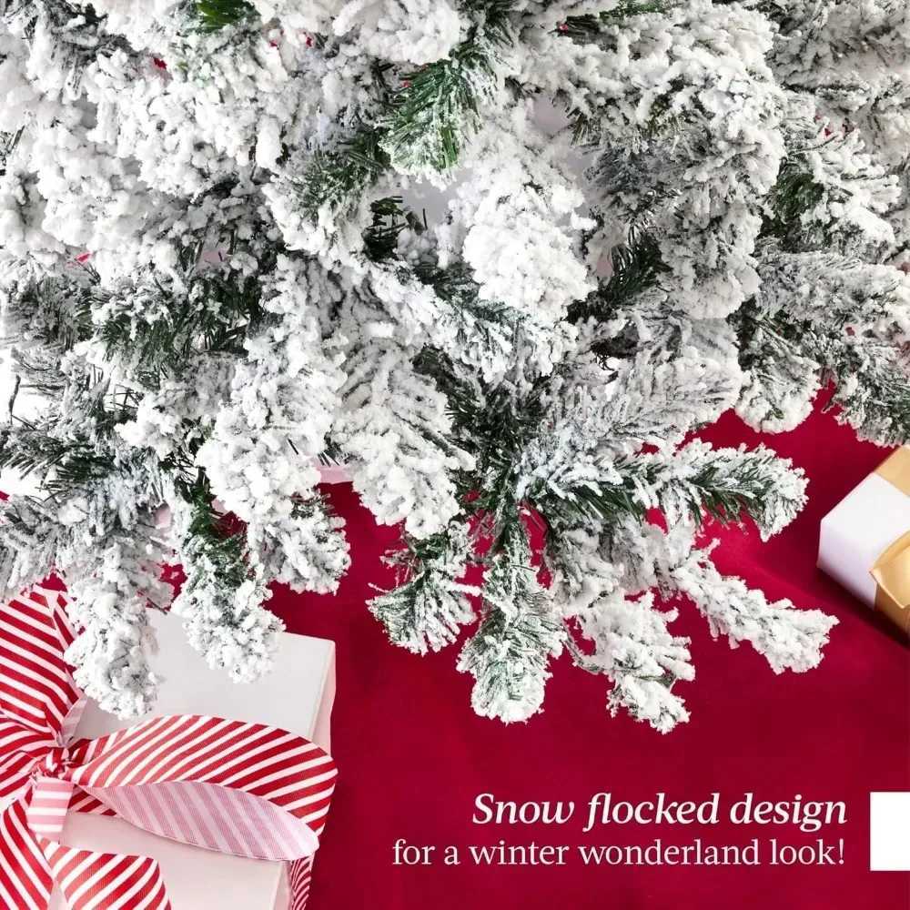 Flocked Pencil Christmas Tree Pre-Lit Slim Artificial Holiday Decoration Lighted Skinny Snowy AppearaXJ241026