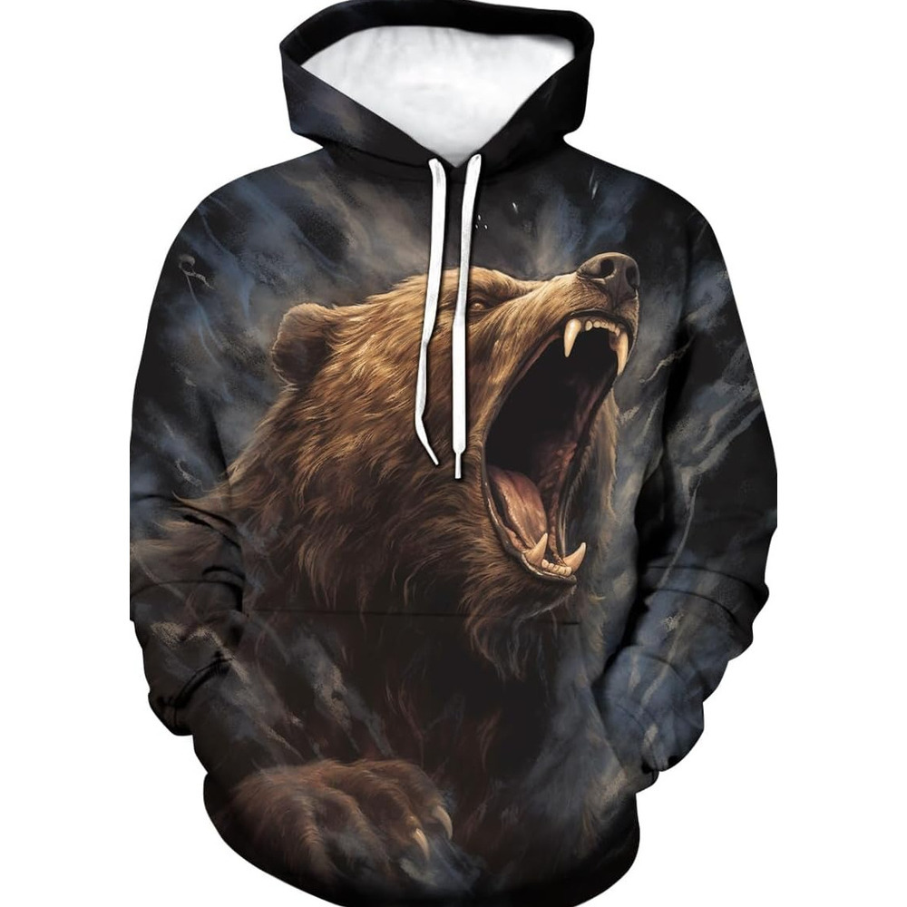 Hoodie for Mens Womens Novelty Bear Graphic Hoodie Cool Animal Print Hoodies Sweatshirt Pullover for Men Women Graphic Fashionable, cool, and warm