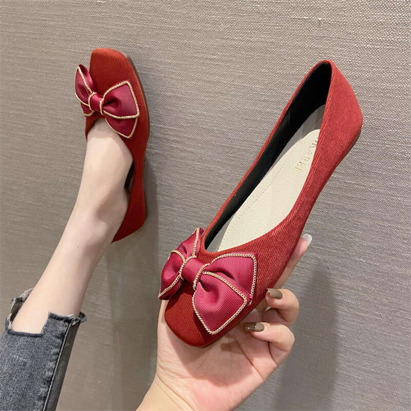 2023 Summer New Korean Butterfly Flat Versatile Cloth Face Square Head Single Soft Soled Evening Shoes For Women