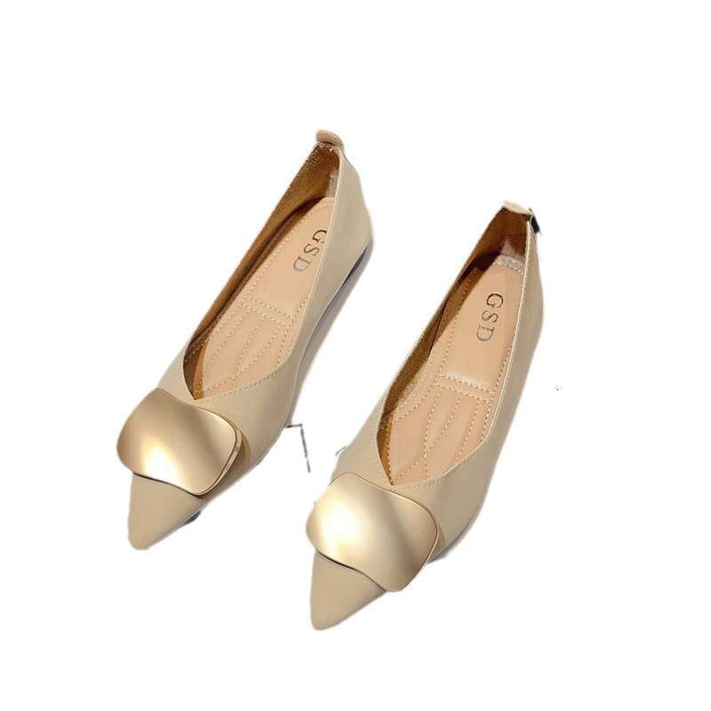 French Pointed Single Women's Korean Version Fashion New Item Leather Soft Sole Square Buckle Shallow Mouth Gentle Flat Bottom Fairy Style Scoop 