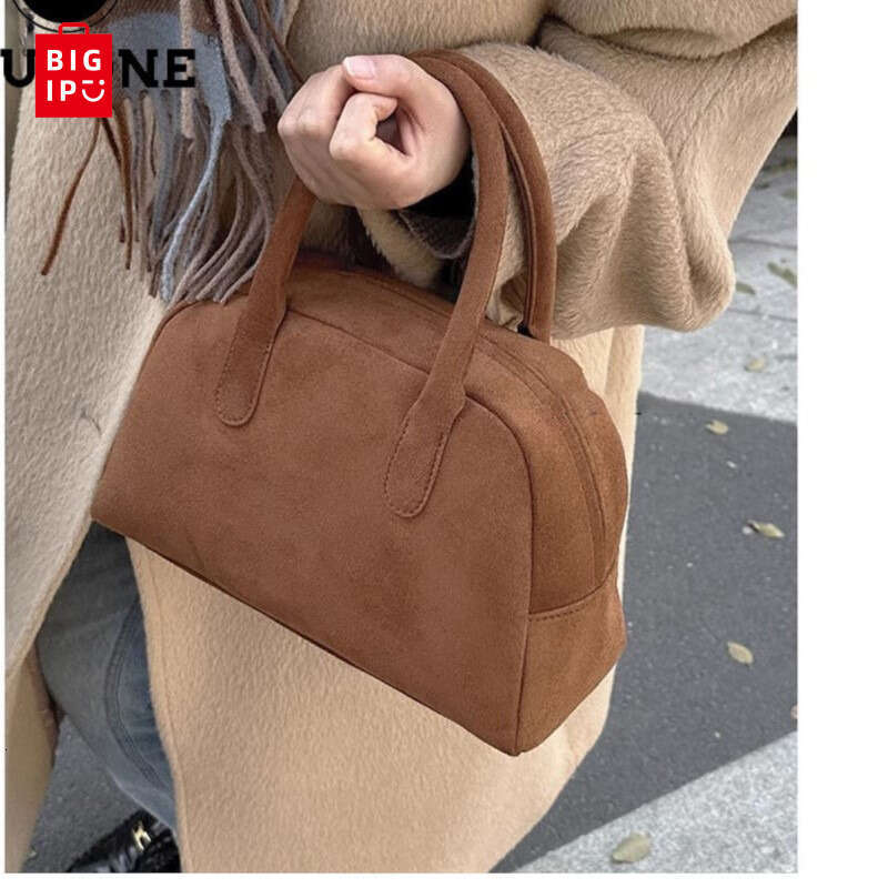 Designer Bag JIAERDI Vintage Brown Bowling Bag Women High Street Velvet Chic Casual Y2k Hand Bag Ladies Retro Harajuku Handbag Purse 2024 handbag