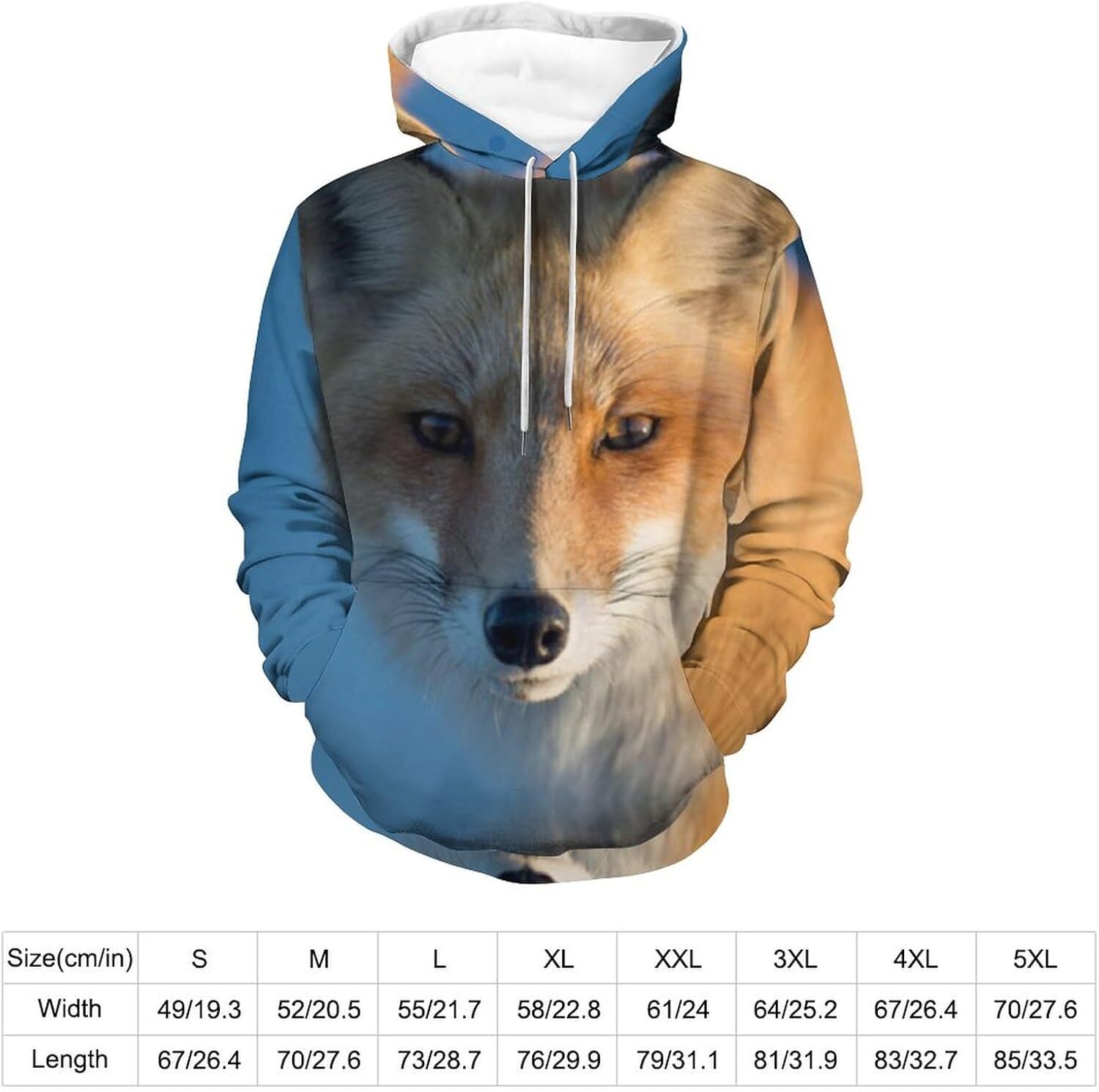 Hoodie for Mens Womens Red Fox Face Hoodies for Men 3D Print Pullover Loose Sweatshirt with Big Pockets Graphic Hoodies sweatshirt Fashionable