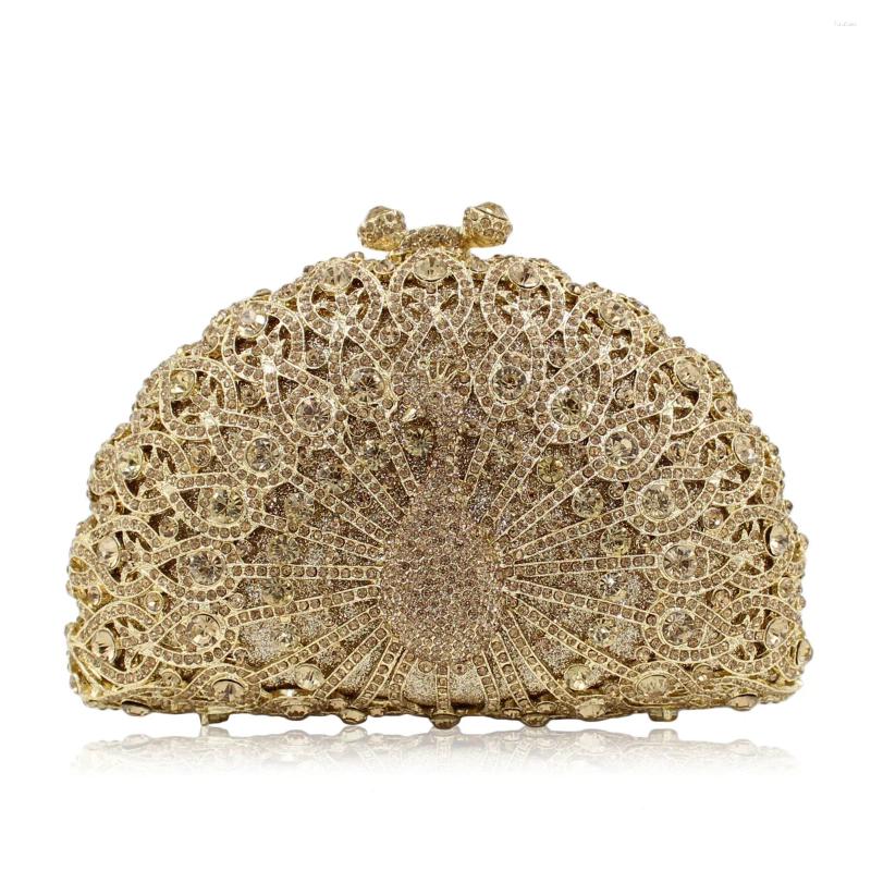 Evening Bags 24 Colors Luxury Peacock Shape Sky Blue Crystal Rhinestone Clutch Women Party Purse Fashion Silver Metal Handbags