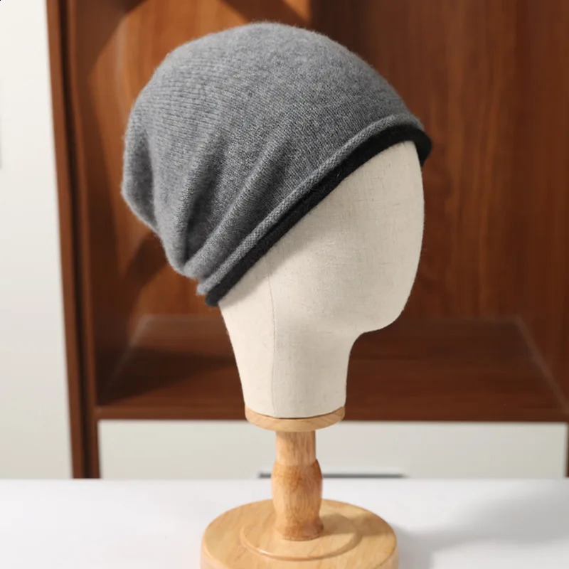 Soft Waxy Cashmere Hat Spring And Autumn Mens Womens High Ear Protection Rolled Edge Knitted Baotou 241105