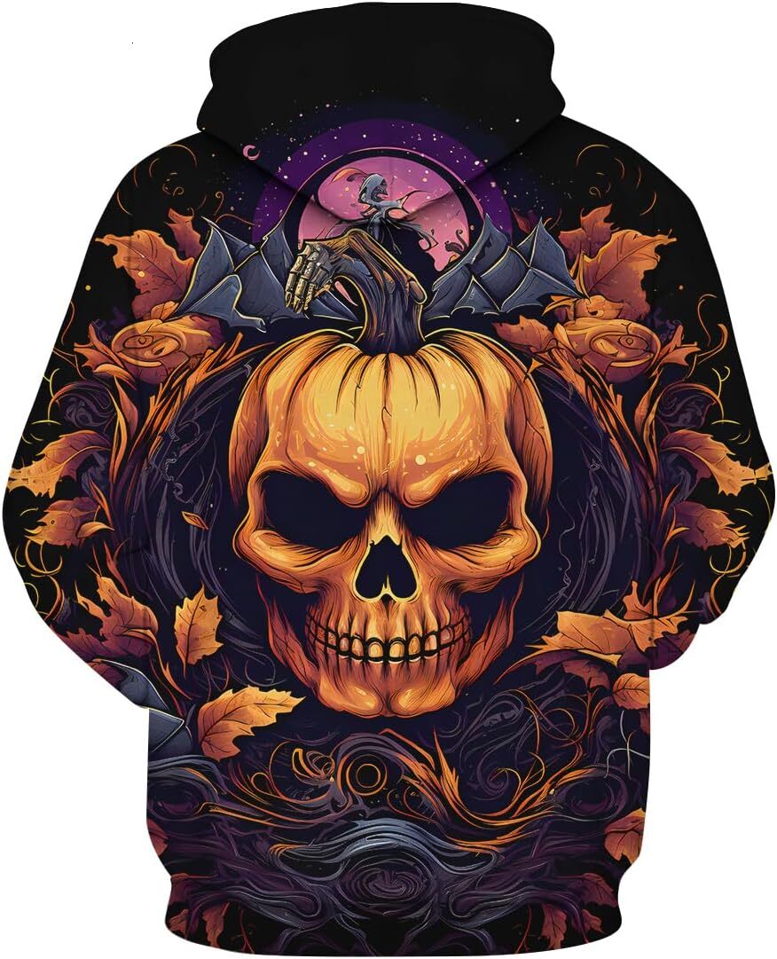 Hoodie for Mens Womens Classic 3D Halloween Pumpkin Skull Pattern Hoodie Hoodie Colorful Halloween Skull Sportswear, Blue Graphic Hoodies sweatshirt