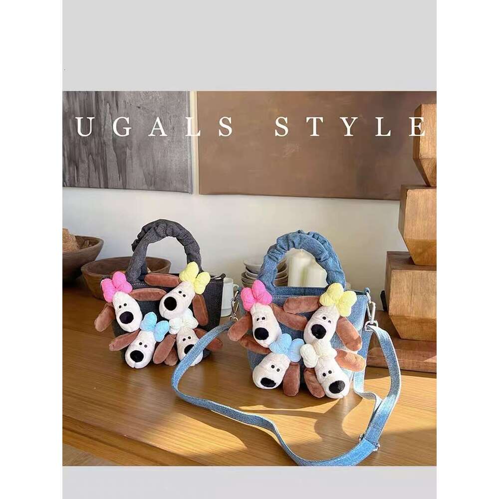 Fashion Cute Plush Toy Doll Denim Bucket Women's Handbag Large Capacity Shoulder Messenger Lady Purse Female Casual Bag