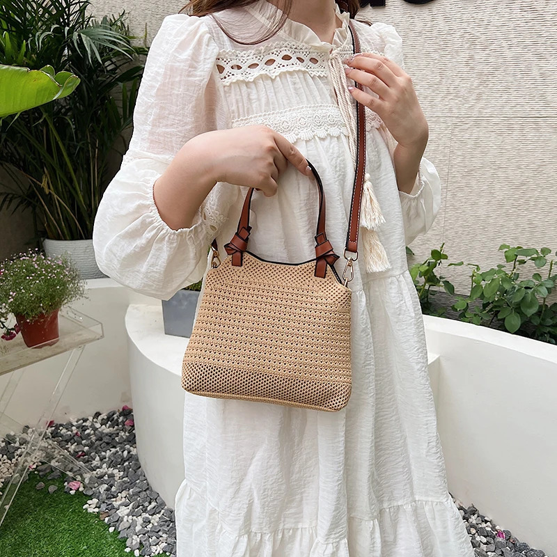 Small Knitted Womens Shoulder Bag Summer Fashion Soft Handbag and Wallet Trend Travel Cross body Bag 241105