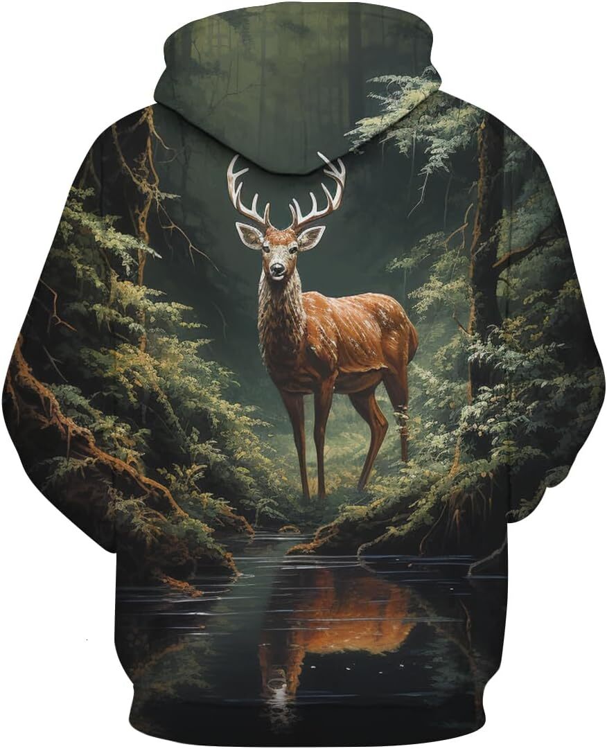 Hoodie for Mens Womens Colorful Dream Aurora Deer Hoodie Hoodies 3D Printing Novelty Forest Animal Sweatshirts Pullover Graphic Fashionable and Warm c