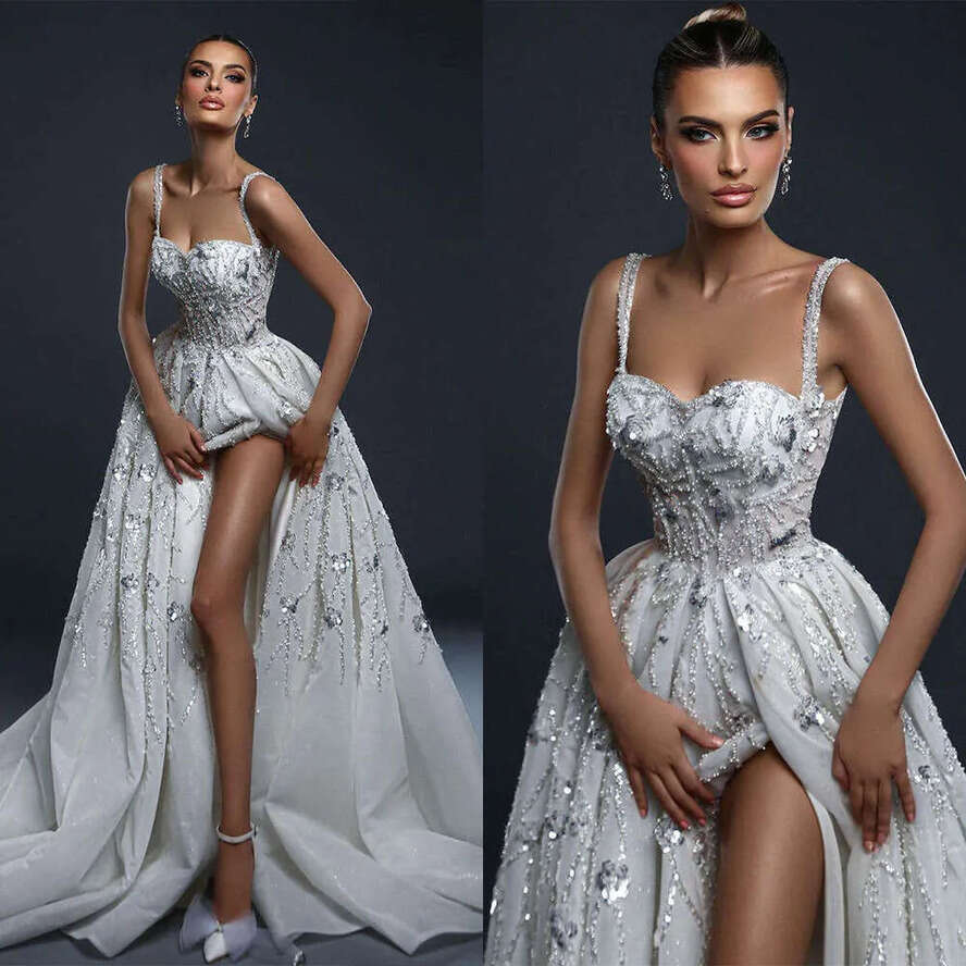 Sleeveless Elegant A E Strapless Wedding Dress With Exquisite Beadwork And Sparkg Sequins For Bride S Special Day