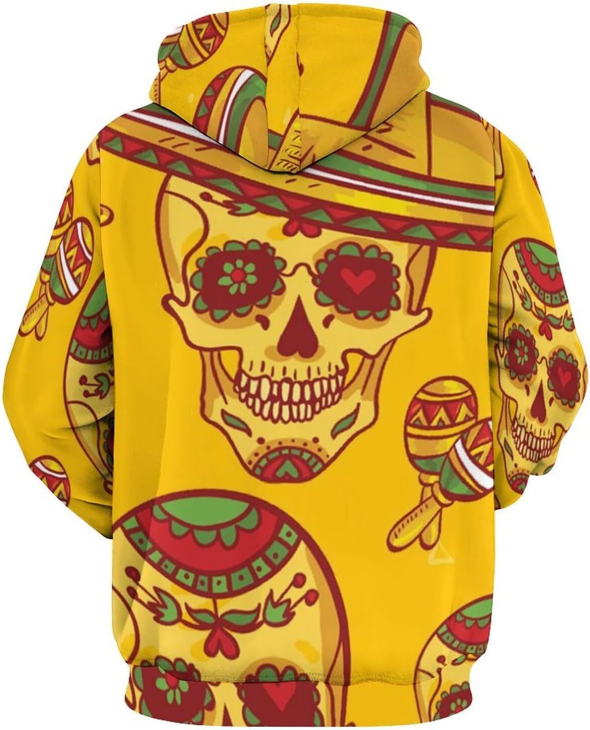 Hoodie for Mens Womens Skull And Sombrero Day Hoodies for Men 3D Print Pullover Hooded Drawstring Loose Sweatshirt with Big Pockets Graphic color