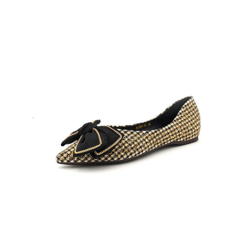 2023 Spring/Summer New Ladies And Fairies Evening Wind Pointed Flat Bottom Shallow Mouth Bow Knot Water Diamond Inner Elevated Single Shoes