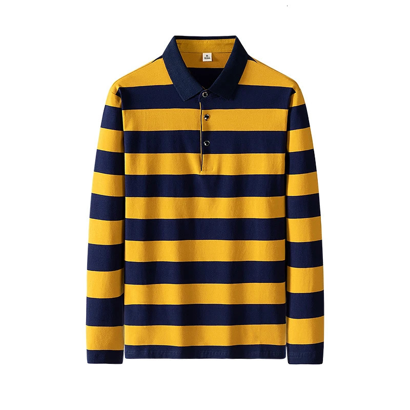 Basic Striped Long Sleeve Tshirts 2024 Spring Autumn Casual Turndown Collar Mens Clothing Fashion Button Commute Polo Shirts 240403