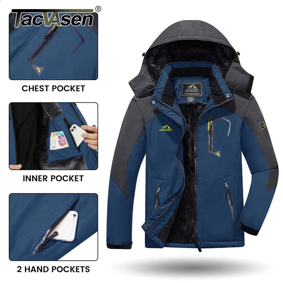 TACVASEN Winter Fleece Lined Jacket Mens Lining Coats Thermal Warm Hiking Walking Outdoor Windbreaker Male 241105