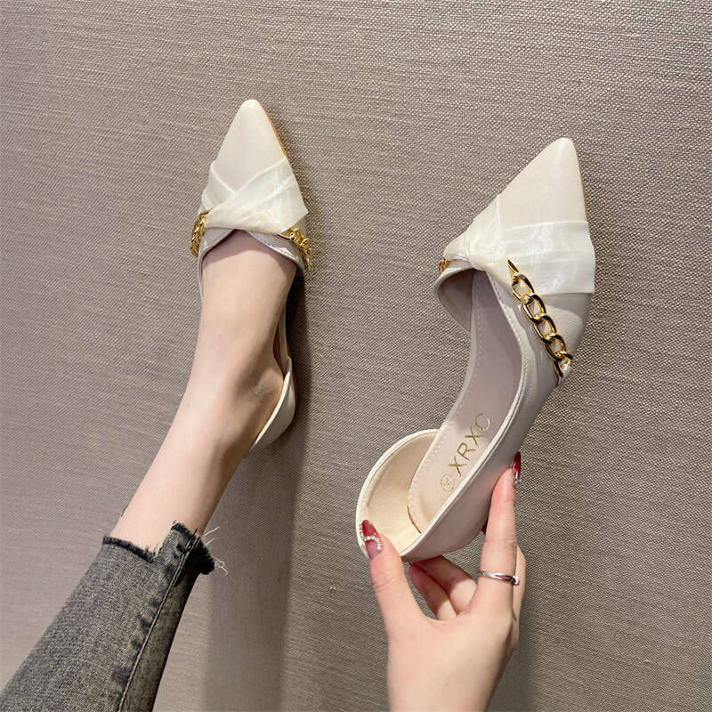 Spring Summer New Shallow Mouth Pointed Flat Bottom Side Empty Soft Leather Scoop Fairy Style Gentle Temperament Paired With Skirts And Single Shoes