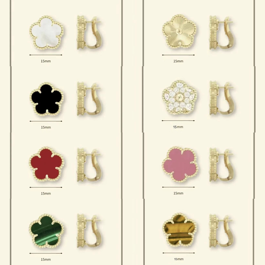 clover earrings gold flowers stud earrings Classic pearl earrings jewelry woman 925 sterling silver designer jewelry mother of pearl charms flower Christmas gift