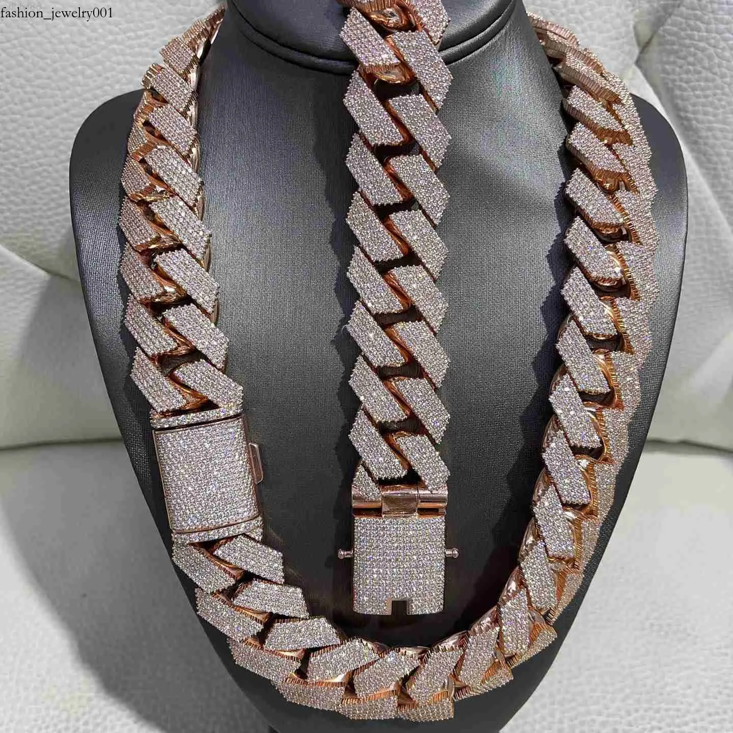 Hip Hop Rapper Sier 25mm Wide 4 Rows Vvs Moissanite Full Iced Out Cuban k Chain Necklace