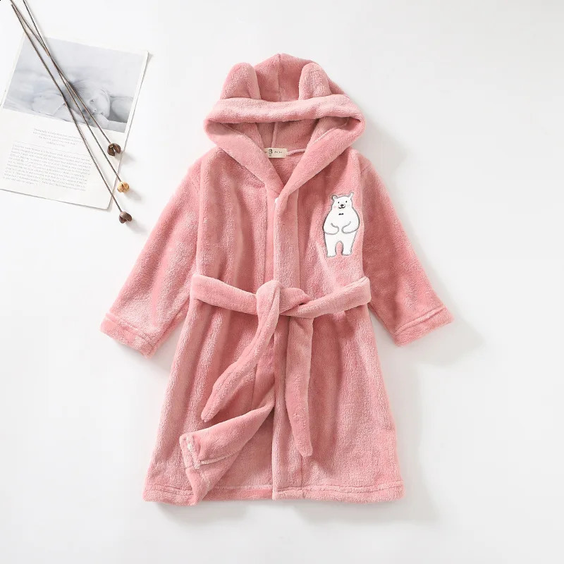 winter cartoon polar bear plush warm boys long pajamas suitable for children aged 2-12 241105