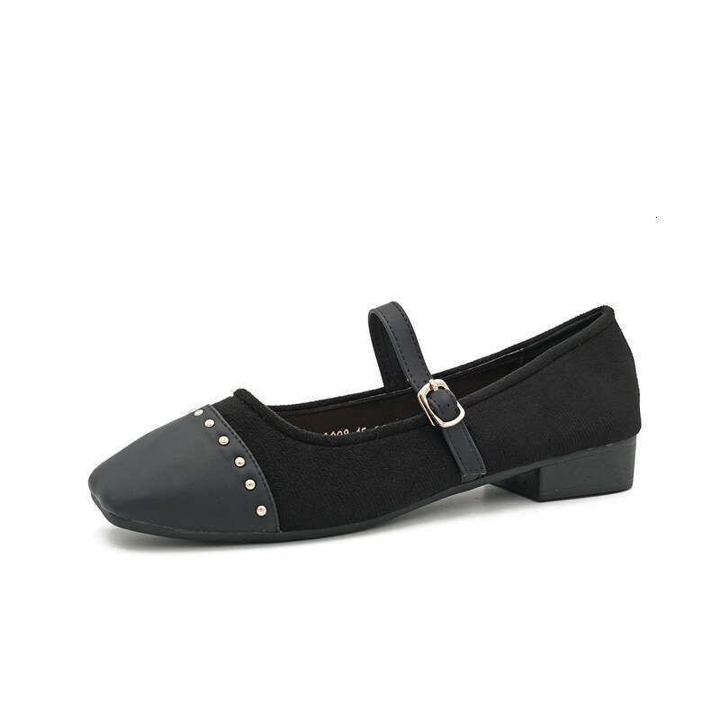 One Line Mary Jane Korean Version Spring New Square Toe Shallow Mouth Soft Sole Fragrant Style Single Shoe Women's Low Heel Scoop Shoes