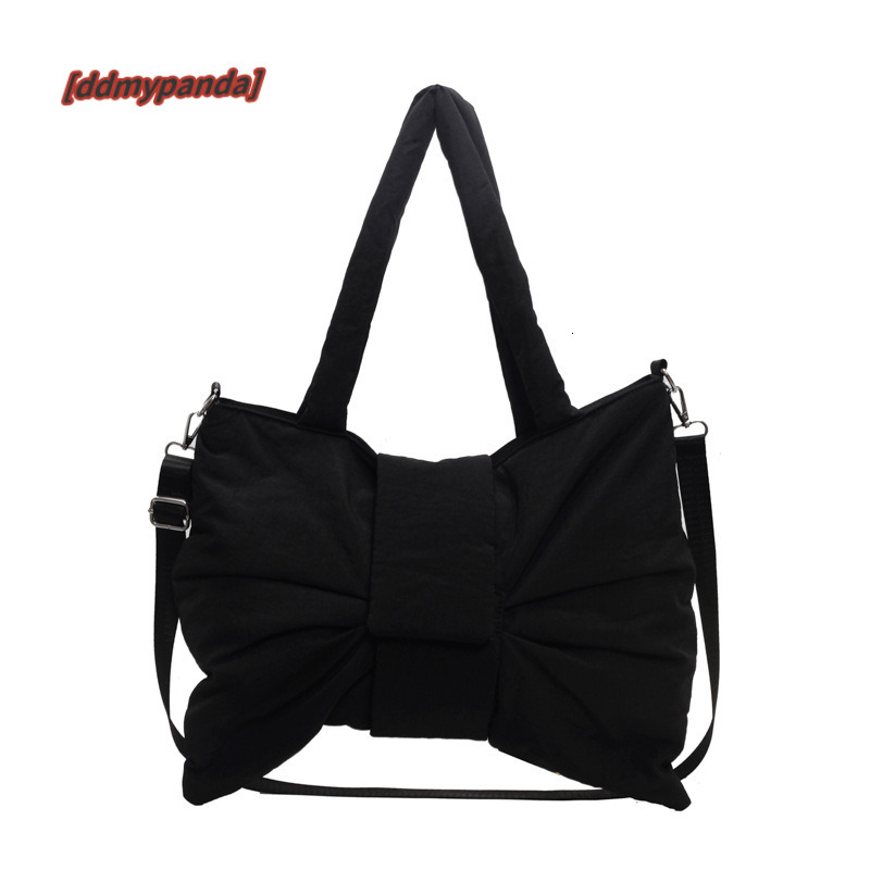2024 new minimalist canvas one shoulder bag, cute and exquisite bow tie, niche crossbody commuting tote bag #31 ddmypanda