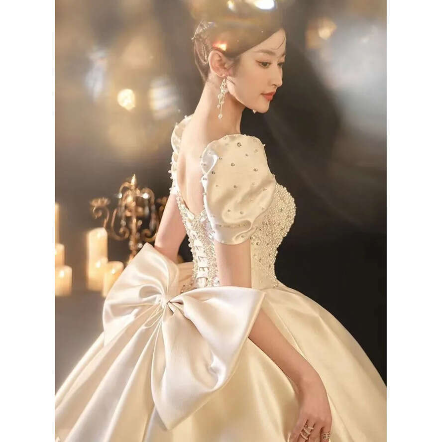 Pearls A Full E Dresses Lace Tulle Appliques Beading Summer Beach Satin Wedding Bridal Gowns Vintage Plus Size Ball Gown Sweep Train Vestidos Ppliques