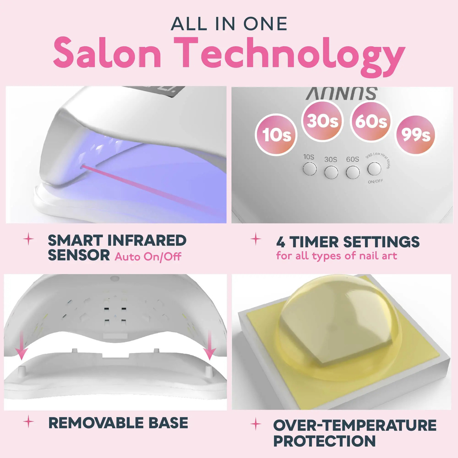 SUNUV SUN5Plus UV Led Lamp 48W Nail Dryer For Curing All Types Gel 99s Low Heat 36 Leds UV Lamp for Two Hands Nail Art Machine 241104