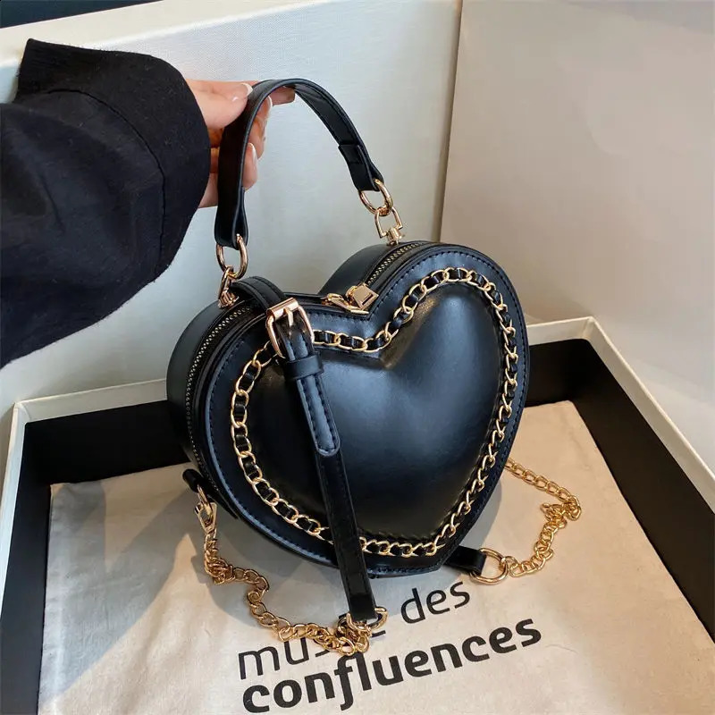 Chic Sweet Heart Crossbody Bags for Women JK Lolita Bag Solid Kawaii Shoulder Bag Office Women Uniform PU Bag Bolso Mujer 241105