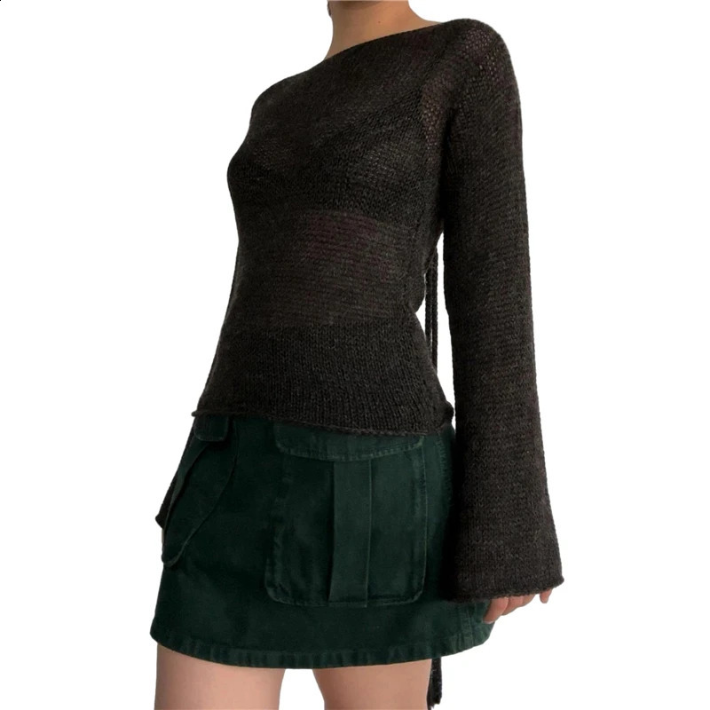 Xingqing y2k sweater womens Grunge clothing solid color off shoulder long sleeved floral knit top 2000s streetwear 241105