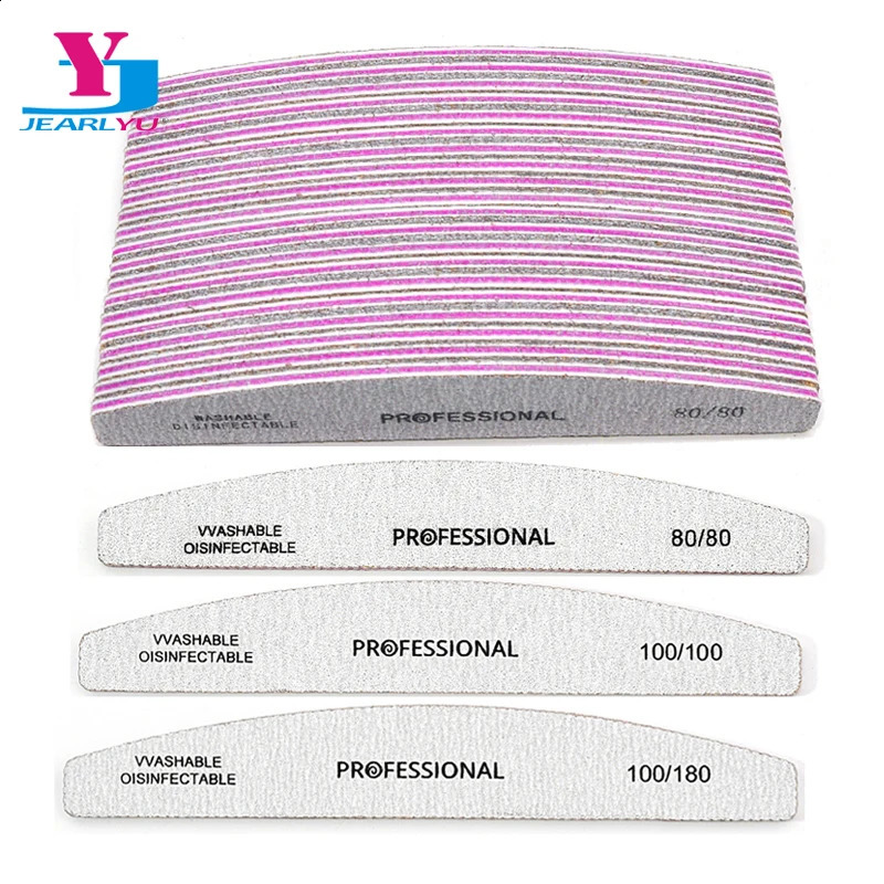 2550 Pcs Grey Sandpaper Nail File 80 100 180 Grit Buffering Half Moon Pedicure Block Polishing Manicure Tools Nails Accessoires 241105