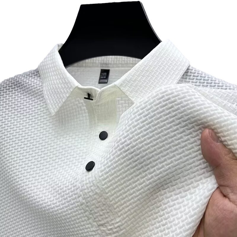 CNLONGBIDA Mens Polos Summer Casual Solid Color Polo Shirt Slim Fit Lapel Short Sleeve Top Versatile Collar For A Slimmer Silhouette