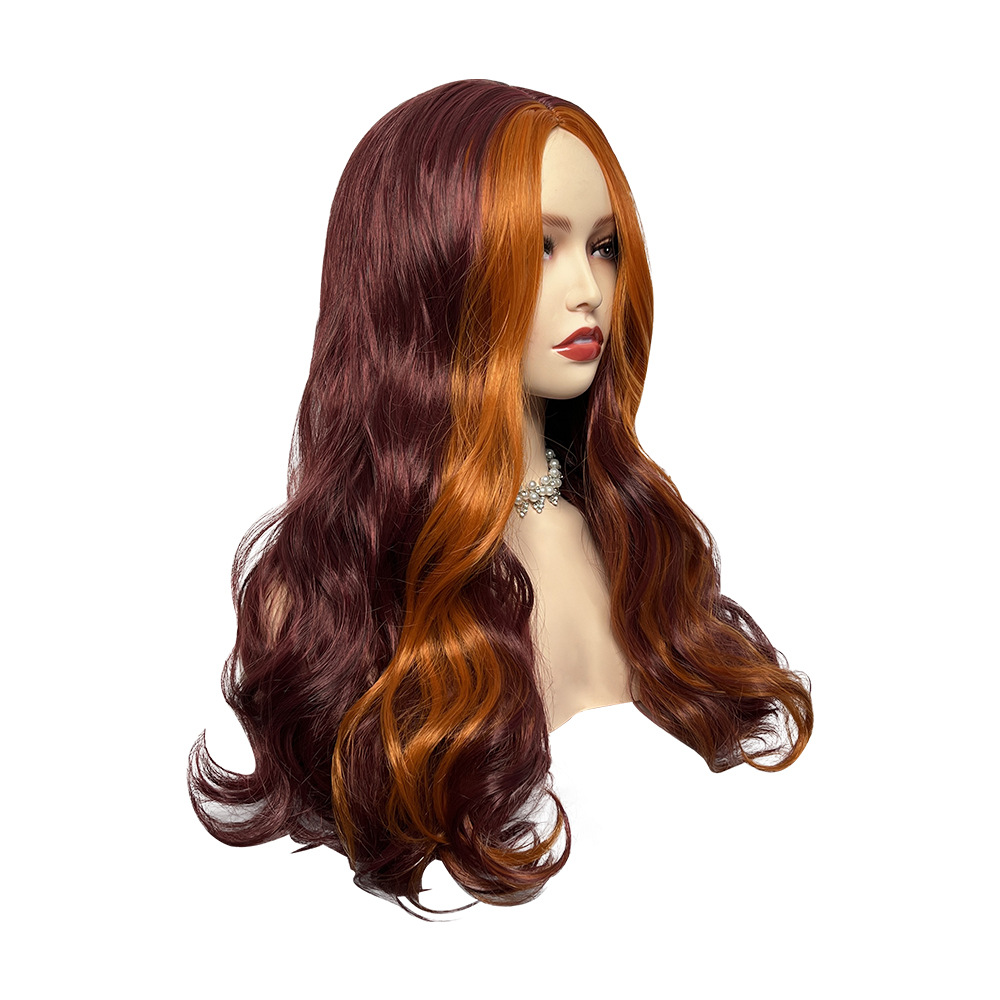 Wig women long curly orange wine red wig simulation scalp big wave wig full head set
