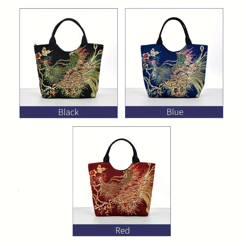 Designer Bag Women's Embroidered Satchel Bag, Fashion Double Handle Purse, Retro Style Handbag With Removable Strap