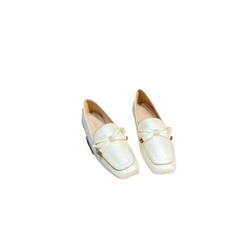 Korean Version Autumn Flat Bottom Bow Single Shoe Print New Chinese Style Small Leather Fashionable And Versatile Bean Shoes
