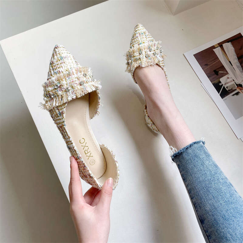 Sweet Pearl Gentle Wind Side Empty Women's Shoes 2023 New Korean Version Shallow Mouth Pointed Versatile Flat Bottom Trendy Single Shoe