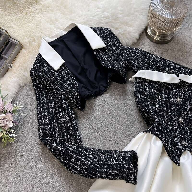 Floral Fragrance Designer Set Women's Autumn Fashion Short Jacket+High Waist Sexy F Set Skirt, Date Skirt luffy Mini Dress Two-Piece