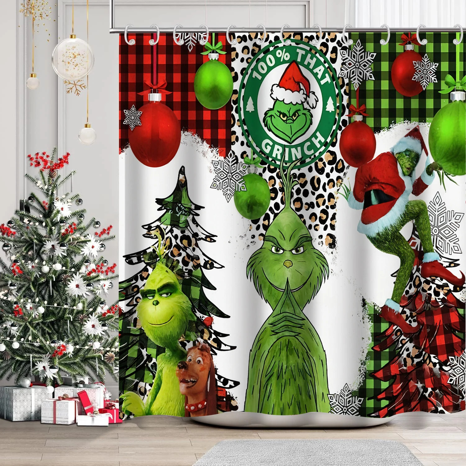 Merry Christmas Cartoon Shower Curtain Witch Bath Sets Waterproof Non-Slip Bathroom Rug Toilet U With 12 Hooks Home Deco 241104