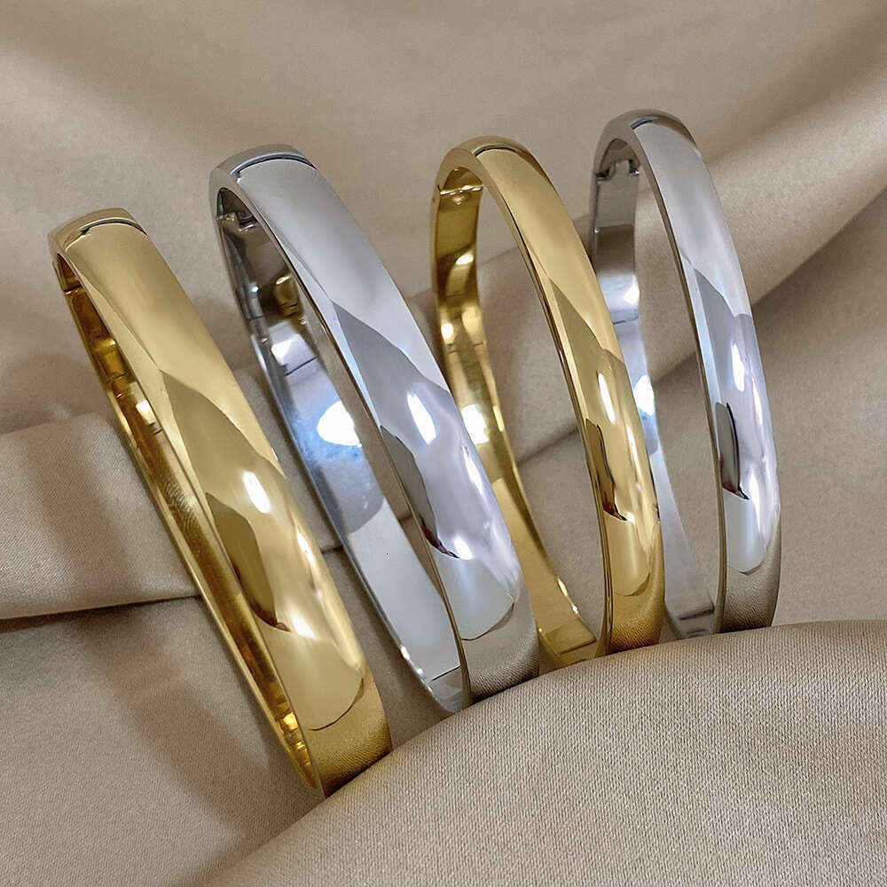 Hot 4/5/8mm Jewelry Stainless Fashion New Greatera Steel Smooth Cuff Bracelet Bangles for Women Gold Plated Metal Geometric Bracelets Waterproof Jewel
