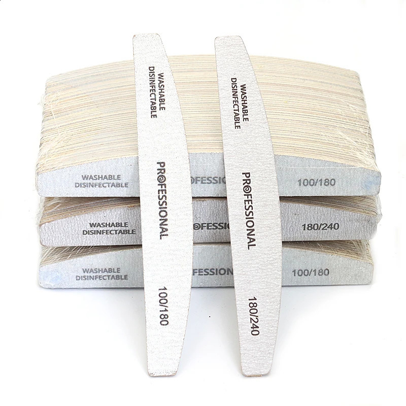 50100Pcs Grey Halfmoon Nail File 100180240 Grit Sanding Nails File Buffer Nail Supplies For Professional Manicure Accessories 241105